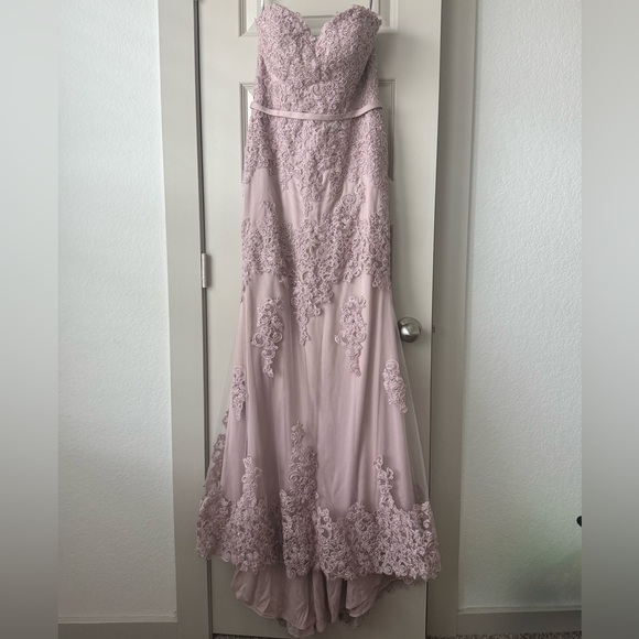 Flair New York Dusty Pink Embroidered Lace Prom Gown With Straps Size 8 NEW - Picture 3 of 15
